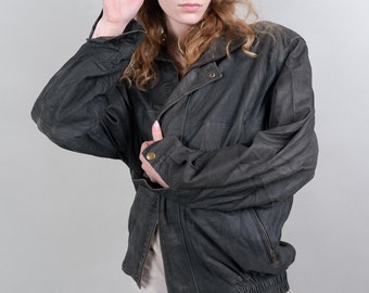 80s vintage leather jacket casual minimalist brown jacket velour leather jacket Size L gender neutral y2k