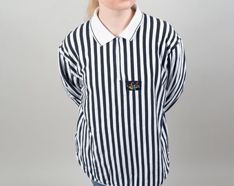 Vintage striped shirt quarter zip black and white striped cotton 80s