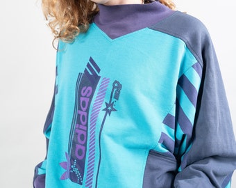 Vintage Adidas sweater sweatshirt crewneck blue green 80s