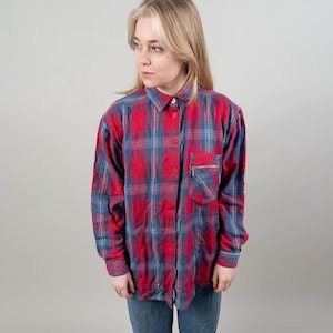 Vintage flannel shirt red lumberjack shirt check pattern size M 80s 90s image 1