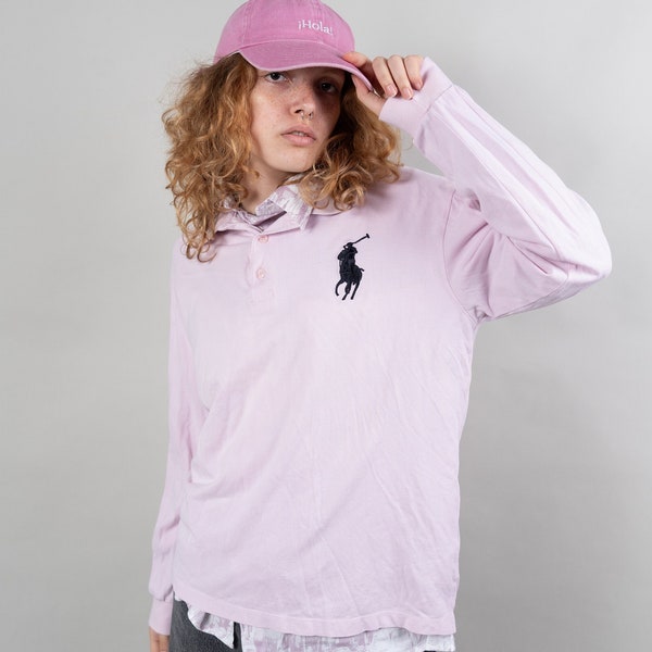 80s vintage Polo by Ralph Lauren in pink Size L sweatshirt second hand gender neutral hard cotton jumper polo shirt true vintage second hand