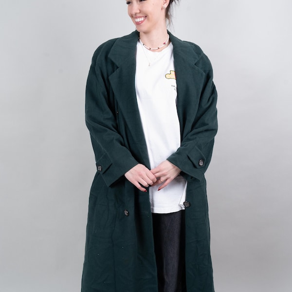 Vintage wool trench coat green Size M   80s 90s