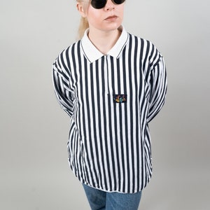 Vintage striped shirt quarter zip black and white striped cotton 80s image 1