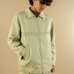 Vintage bomber jacket yellow white beige Size M cotton gender neutral 80s 90s