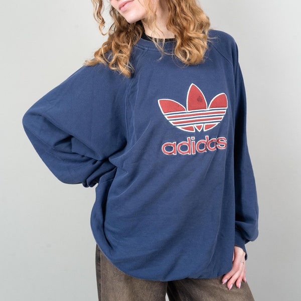 Vintage Adidas sweatshirt blue color block pattern size L 80s 90s