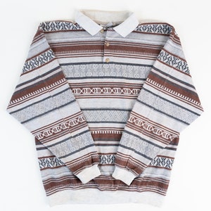 80s vintage jumper brown and beige Navajo pattern Aztec pattern cotton jumper sweatshirt gender neutral second hand gender neutral Size M