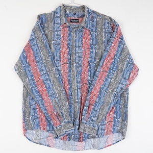 80s vintage Navajo shirt cotton button up shirt grandpa shirt pastel aztec pattern gender neutral Size L cotton shirt second hand