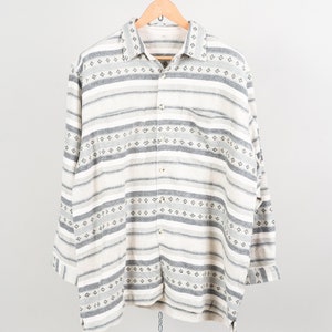 Vintage cotton / flannel shirt Navajo ethno pattern aztec white cream oversize XL 80s 90s image 1
