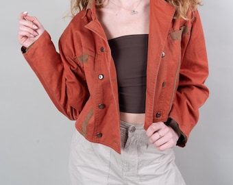 vintage cropped bomber jacket cotton jacket bronze beige Size M 80s