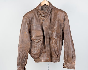 Vintage cropped leather jacket suede jacket size M / L 80s brown