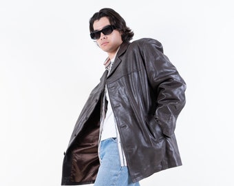 Vintage leather jacket distressed suede parka brown Size XL 80s