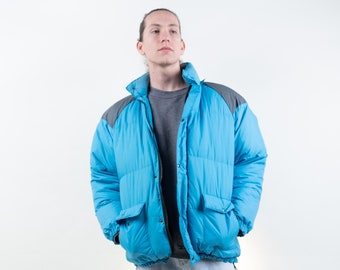 Vintage down parka puffer jacket blue Size M 80s 90s gender neutral