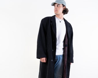 Vintage wool and cashmere trench coat black Size L - XL 80s 90s