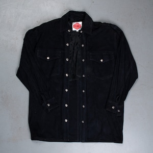 vintage leather shirt black suede leather shirt Size S longsleeve 80s gender neutral