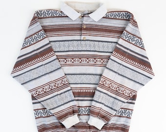 80s vintage jumper brown and beige Navajo pattern Aztec pattern cotton jumper sweatshirt gender neutral second hand gender neutral Size M