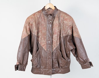 Vintage cropped leather jacket leather  jacket size M / L 80s brown