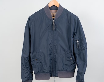 Vintage lined bomber jacket blue minimalist Size L oversized 80s 90s