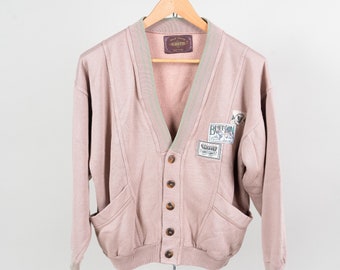 Vintage cardigan hard cotton pastel cropped patches 80s