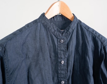 Black linen shirt von Kleist Leinenmanufactur Size M 100% linen y2k 90s minimalist