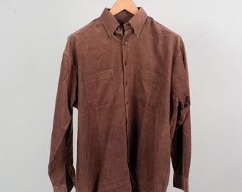 Vintage corduroy shirt brown Size M 80s 90s hard cotton Daniel Hechter