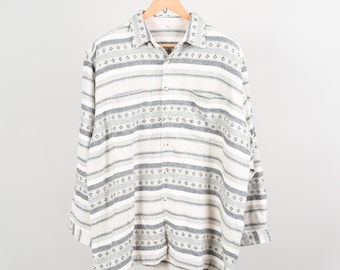 Vintage cotton / flannel shirt Navajo ethno pattern aztec white cream oversize XL 80s 90s