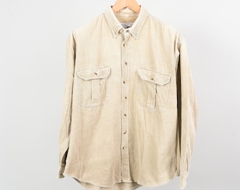 Vintage corduroy shirt beige cream brown Size M - L 80s 90s hard cotton