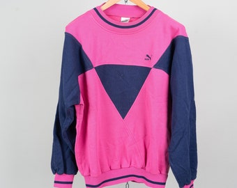 Vintage Puma sweatshirt jumper pink grey Size L cotton 80s 90s