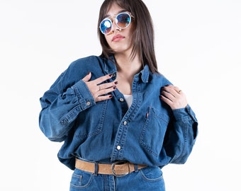 Levi's shirt blue vintage Levi's denim jeans shirt dark blue wash gender neutral Size L cotton shirt button up second hand