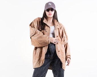 Vintage leather jacket suede parka beige brown oversized jacket y2k grunge style soft leather gender neutral second hand