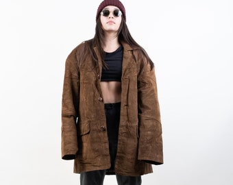 Vintage Leather Suede Jacket Brown Button up Oversized Size Vintage Leather Suede Jacket Brown Button up Oversized Size