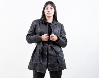 Vintage leather jacket distressed suede parka brown Size L 80s