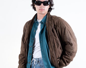 veste bombardier en cuir suédé vintage brun foncé Taille M 80s 90s neutre