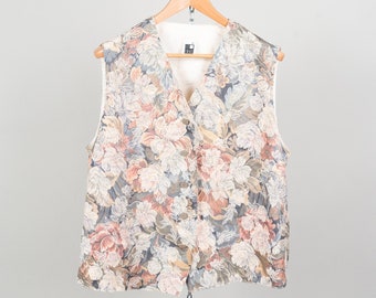 Vintage denim vest floral pattern Size M Take Two 80s