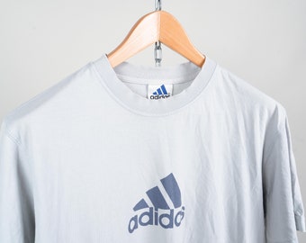 vintage Adidas t-shirt gray tee logo imprint hard cotton late 80s