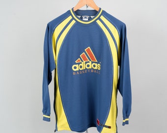 Vintage Adidas sweater sweatshirt basketball crewneck blue yellow 80s Size S