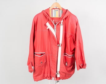 vintage jacket red hoodie Size L cotton jacket 80s