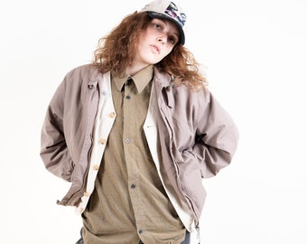 Vintage bomber jacket beige Size L - XL cotton gender neutral 80s 90s