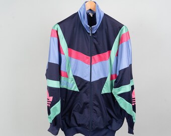 Vintage Adidas Jacket Blue Rainbow Color Block Size XL 80s Vintage Adidas Jacket Blue Rainbow Color Block Size XL 80s