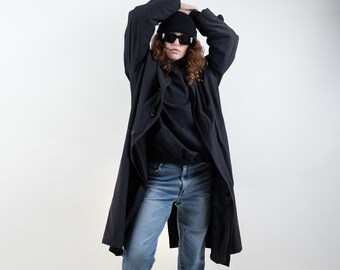 Vintage classic trench coat single breasted black oversized 80s 90s