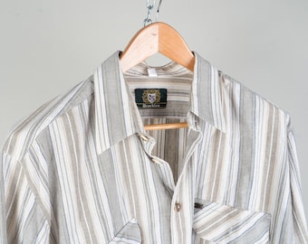 Vintage cotton striped shirt cottage core Austrian beige oversize XL 80s 90s