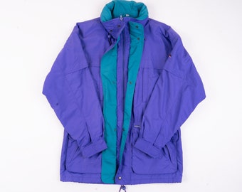 Vintage Ski Jacket Parka Black Lined Green Crazy Pattern