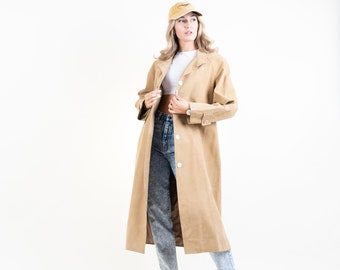 Vintage leather coat beige suede leather soft leather coat minimalist oversized button up gender neutral y2k 90s aesthetic second hand