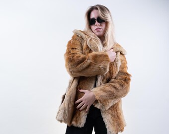 Vintage Fur jacket fox fur jacket parka beige Size S 80s 90s