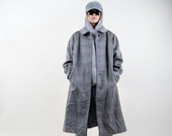 Vintage wool coat oversized gray 80s 90s