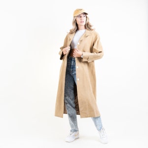 Vintage leather coat beige suede leather soft leather coat minimalist oversized button up gender neutral y2k 90s aesthetic second hand image 1