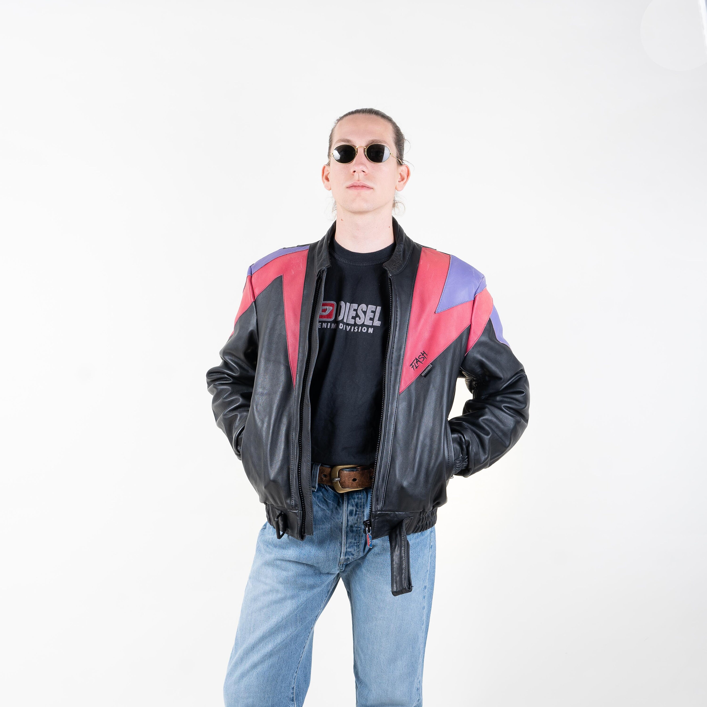 Vintage 1980s Baby Pink Fringed Leather Biker Jacket