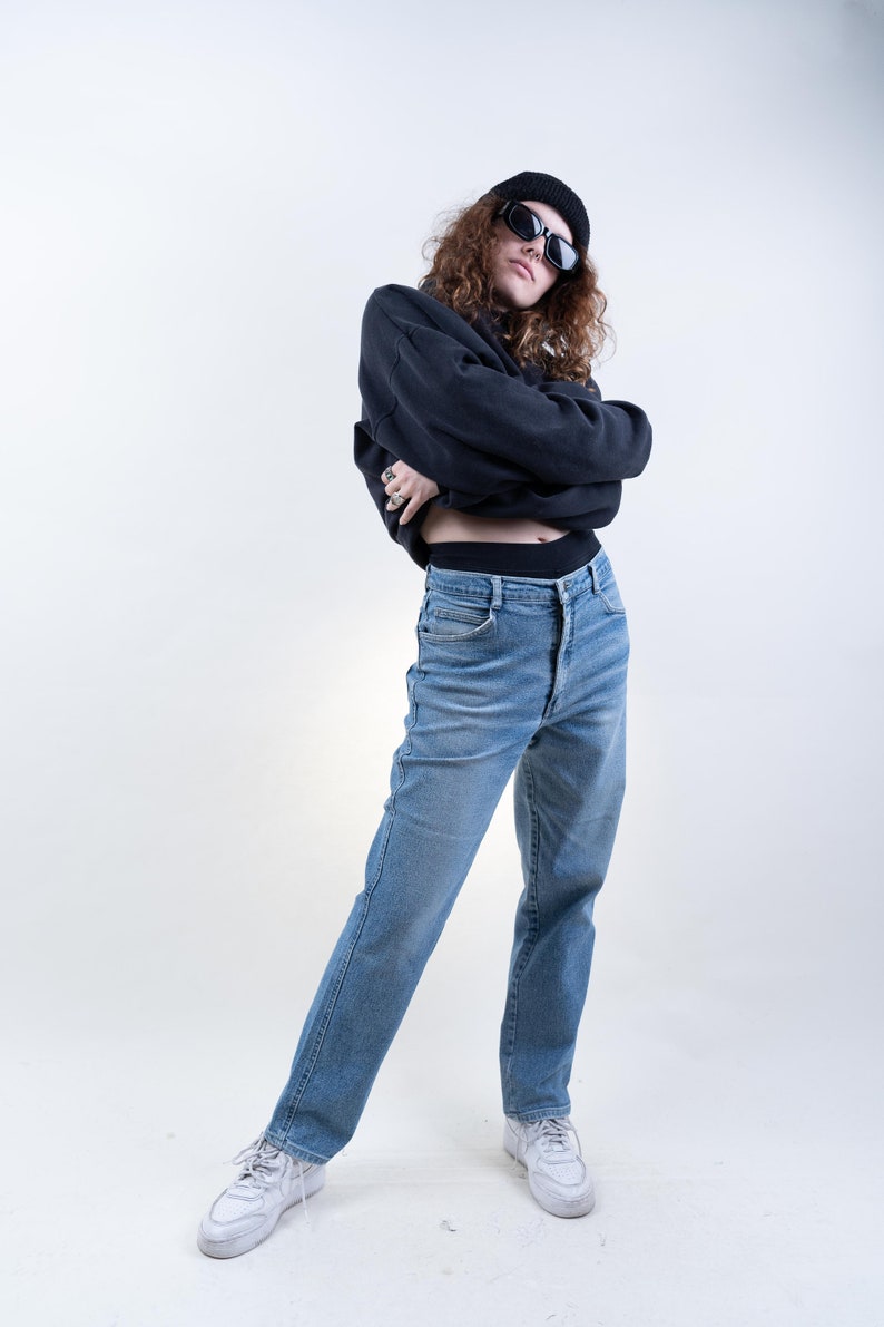 Vintage denim jeans Size M high waist hard cotton Jingler 80s image 3