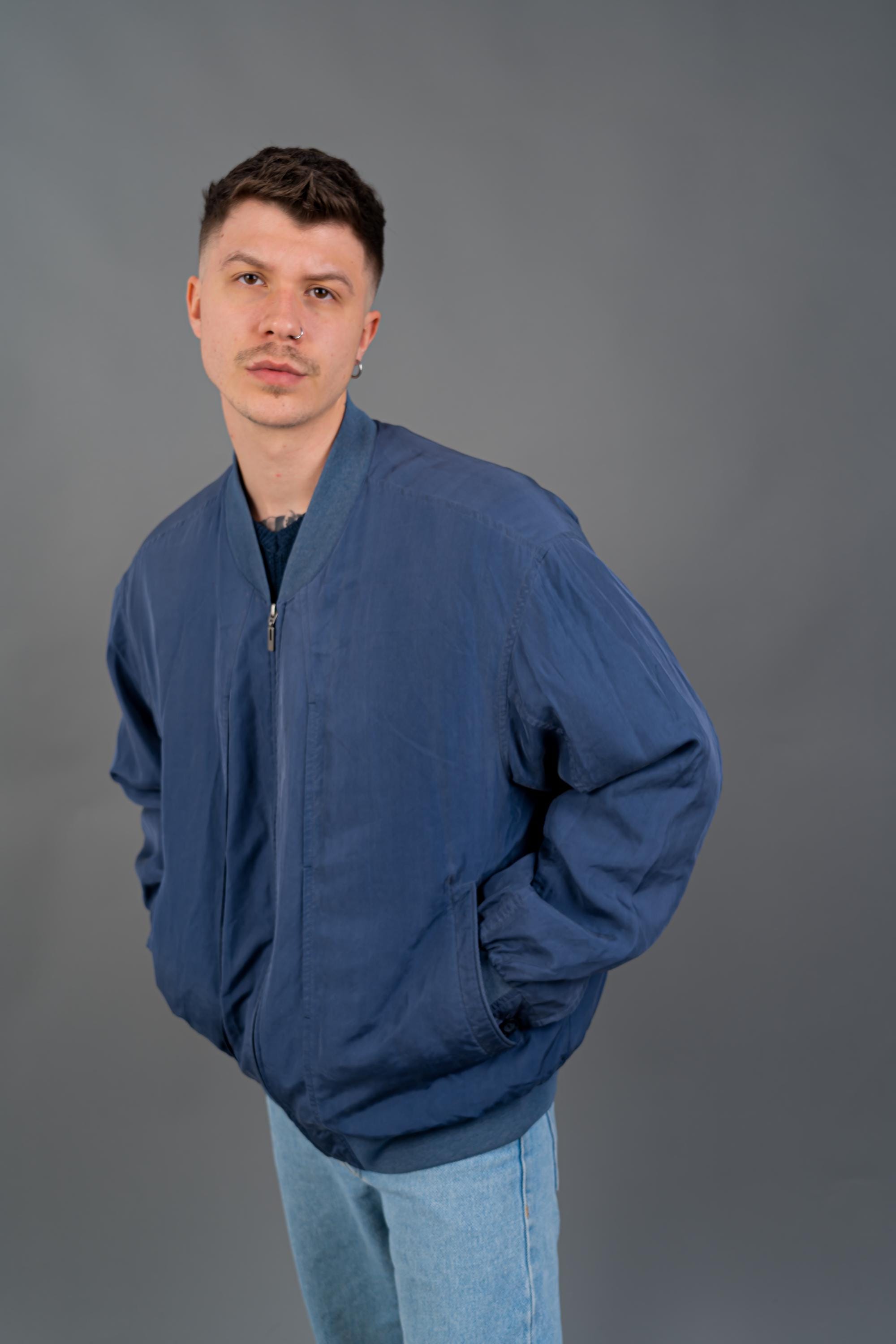 Vintage Bomber Jacket Blue 100% Silk XL Oversize 80s 90s - Etsy