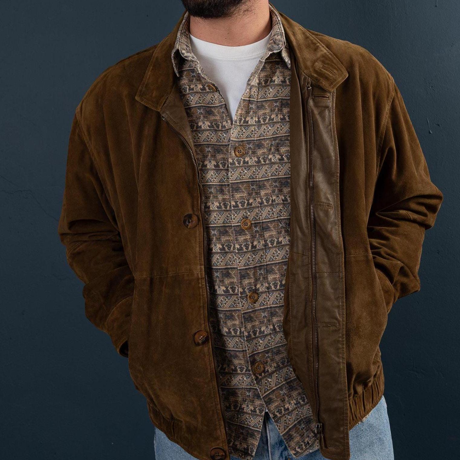 Size M Vintage Suede Leather Bomber Jacket | Retro Stylish