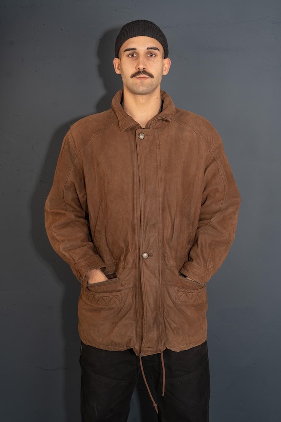 Vintage Leather Jacket Zip up Parka Brown Genuine Soft Vintage Leather Jacket Zip up Parka Brown Genuine Soft